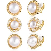 Clip On Screw Oval Pearl Earrings – Textured Gold Fashion For Non-Pierced Ears, Retro Style