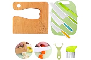 ‎GOODCHEF Kindermesser 8-teiliges Kinder-Küchenmesser-Set zum Schneiden und Kochen von Obst oder Gemüse für Kleinkinder, Sicherheit Holzmesser Schneidebrett Schäler Messer ab 2 jahre (Kürbisse)