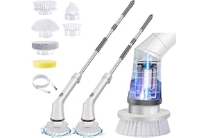 NEOVSUNY Elektrische Reinigungsbürste, Electric Spin Scrubber Schnurlos mit 6 Austauschbaren Bohrbürstenköpfen und Verstellbarem Griff, Duschreinigungsbürste Wanne Bodenfliese mopSet für Bad Fliesenboden Auto