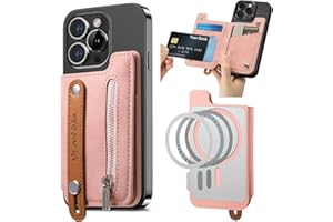 Ysnzaq Porte-Cartes pour Magsafe, Compatible avec Magsafe Wallet pour Téléphone avec Fermeture éclair, 5 Cartes, Portefeuille Magnétique pour iPhone Série 16/15/14/13/12-SDLW Pink