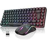 RedThunder K84 Wireless USB Keyboard and Mouse Combo Gamer, French AZERTY, RGB Backlit Rechargeable Battery, 75% TKL Keyboard