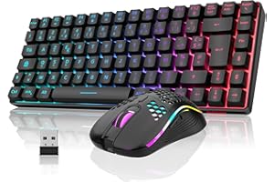 RedThunder K84 Combo Clavier et Souris USB sans Fil Gamer, AZERTY Français, Batterie Rechargeable RVB Rétroéclairée, Clavier TKL à 75% et Souris Optique Légère en Nid d'abeille 3200 DPI (Noir)
