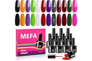 ‎MEFA MEFA UV Nagellack Set, Gel Nagellack UV Set 12 Farben Schwarz Weiß Orange Lila Grün Glitzer UV Gel Nagellack Soak-Off UV Shellac Nagellack für Anfänger DIY Nailart zu Hause Sommer, 7 ML