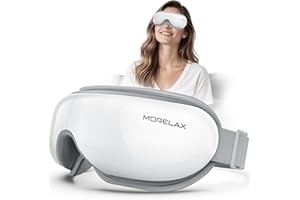 MORELAX Masajeador de ojos con calor y música Bluetooth, regalos de cumpleaños para mujeres, reduce la tensión ocular, alivio del dolor de cabeza y mejora el sueño, dispositivo de cuidado de los ojos para la