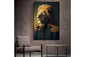 LEJU ART Corps Humain Tête De Lion Peintures pour Salon Décor Oeuvre Toile Affiches et Gravures Mur Art Chambre Décor À La Maison Photos 60x90cm (24x36in) Sans Cadre