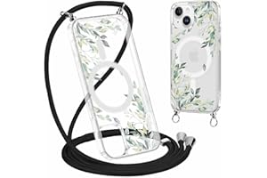 Yoedge Mobile Phone Case Mobile Phone Strap for iPhone 15 6.1 Inch Case with Strap, Transparent Magnetic Case Compatible with Magsafe, Silicone Shockproof Protective Case Cord for Hanging Cover with