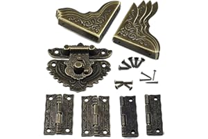 SHRJ Antique Engraved Latch Hasp Hinges Box Corner Protectors with Screws Kit Embossing European Gothic Style for Jewelry Wood Cases Repairing and Decoration