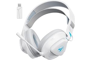 Awinnasey 2,4 GHz Gaming Headset Wireless für PS5, PS4, Switch, PC, Mac, Leichtes Bluetooth Gaming Headset, Over Ear Bluetooth Kopfhörer mit Abnehmbarem Mikrofon, 50 Stunden Akku, Weiß