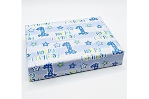 PARTY ANGELS 2 Sheets 1st Birthday Boy Wrapping Paper Age 1 Cute Birthday Giftwrap Male Blue (PA)
