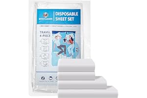 MYETASSER Einweg Bettwäscheset für Reisen, 220x240cm 4-teiliges Einweg-Bettlaken, 1 Bettlaken 1Bettbezug 2 Kissenbezüge,Tragbare Bettdecke Geeignet für Hotels, Reisen, Camping