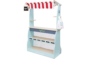 Le Toy Van - TV317 - Lernspiel für Kinder ab 3 Jahren. Supermarkt großes umkehrbares Spielzeugcafé mit Rädern 2 in 1, inklusive 1 Tafel, 1 Glocke und 1 Einkaufstasche, aus Holz