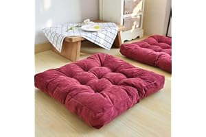 Kongdson Floor Pillow, 55x55cm Tufted Corduroy Cushions for Outdoor Yoga Tatami Fireplace Living Room, Square Large Pillows Seating for Adults Meditation Yoga (Claret)