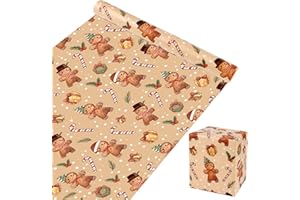 ZALAON Christmas Wrapping Paper Roll, 43CM x 10M Gingerbread Man Wrapping Paper Presents Wrapping Kraft Paper for Gift Boxes Festival Decoration