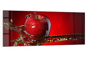 DEQORI Panel posterior de cocina de cristal, diseño de líquido y manzana, 125 x 50 cm, pared trasera para baño o cocina, protección contra salpicaduras para cocina y baño, decoración moderna para