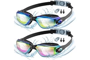 Yomisee Swimming Goggles 2 Pack, Swim Goggles with Nose Clip & Earplugs Anti Fog No Leaking Clear Vision for Adult Women Men