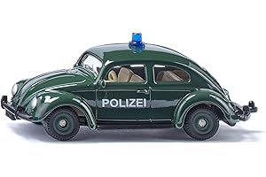 siku 1560, VW Maggiolino della Polizia, Auto Giocattolo, Metallo/Plastica, Verde Scuro, Auto Giocattolo per Bambini, Pneumatici Gommati, Con Luce sul Tettuccio