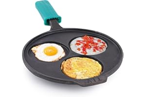 The Indus Valley Pre-Seasoned Cast Iron Uttapam Tawa with Silicone Grip 3 Pit, 23cm/9 inch, 1.6kg Induction Friendly Naturally Nonstick, 100% Pure & Toxin-Free, No Chemical Coating