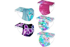 Qersh 50 Stück Kinder Einweg Einschulung Niedlich Cartoon Druck 3-lagig,lustiger Face Halstuch für Jungen und Mädchen Mund-Nasen-Schutz Atmungsaktiv