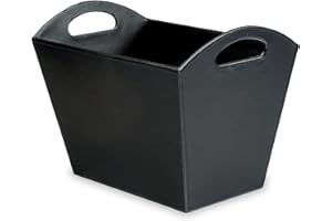 OSCO Faux Leather Magazine Basket, Stylish Carry-Handled Storage Bin for Magazines, Newspapers, Files & Brochures, Home & Office Organiser, 30×40.5×26.5 cm, Black