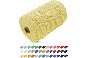 Uiopa Hilo Macrame 3mm x 200m, Cuerda Macrame Gruesa Cuerda de Algodon Natural, Cordel Colores Hilo de Algodón para Manualidades, Macrame Pared, Cortinas, Colgar Plantas, Colgar Fotos (Amarillo claro)