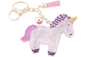 Soleebee Leather Cute Keychain Bling SS6 Premium Crystal Car Key Chain Bag Accessories Charm with Tassels for Women Girls - Pink Series (Unicorn 4)