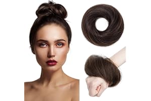 TESS Real Human Hair Bun Elastic Easy Scrunchies Hairpiece Updo Ponytail Extensions Hair Accessories for Women UK #02 Dark Brown