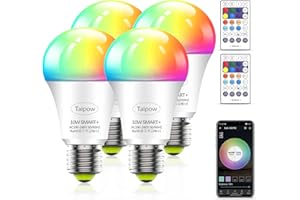 Taipow Led Ampoule Connectée Alexa, E27 10W Ampoule Wifi Multicolore avec Télécommande, Ampoule RGB Couleur compatible avec Alexa Echo, Google Home - Lot de 4