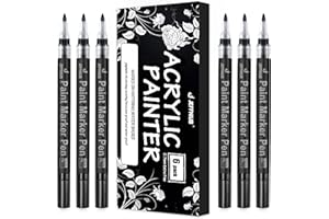 JEFFNIUB Pennarello Acrilico Nero 0.7 Punta Fine, 6 Pezzi Pennarelli Acrilici per Dipingere Sassi, Legno, Vetro, Ceramica, Tela, Tessuti Pennarelli Indelebili