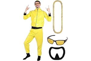 I LOVE FANCY DRESS 90s Celebrity Costume - Adults Yellow & Black Shell Suit + Matching Hat + Sunglasses + Gold Chain + Black Goatee - Funny Rapper Halloween Stag Do Fancy Dress Costume