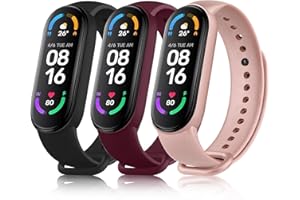 Wanme 3 Stück Armband für Xiaomi Mi Band 5/ Xiaomi Mi Band 6 Armband, Weiches Silikon Atmungsaktiv Ersatzarmband für Amazfit Band 5/ Xiaomi Mi Band 6/ Mi Band 5 Armband (Schwarz+Roségold+Weinrot)