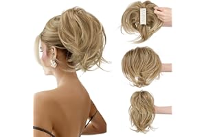 Sofeiyan Queue de Cheval Extension Naturel, Clip Ponytail Cheveux avec Fil Métallique Flexible Intégré, Perruque Postiche Synthétique Courte Droite pour Femmes,Sable
