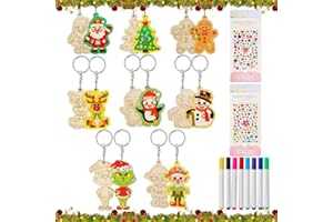 TOPJOWGA Porte Clés de Noël Enfants, 26 Pièces Noël en Bois Loisir Créatif, Kit de Bricolage Porte-clés en Bois, Décorations Manuelles pour DIY Peinture