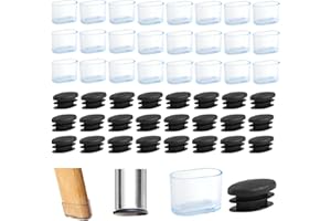 NODCOWS Protector Patas Sillas, 24 Tapones para Patas de Silla Ovalados Transparentes y 24 Tubo Ovalado Negro, Adecuados para Suelos de Madera Dura, Azulejos y Suelos Laminados (15 X 30 mm)