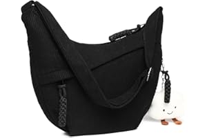 Micmores Crossbody Bag Damen Umhängetasche, Cord Tasche Casual Schultertasche Moon Bag Halbmond Tasche mit verstellbarer Schultergurt, Stylische Handtasche für Arbeit, Reisen, Alltag(Schwarz)