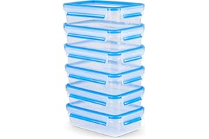 Emsa Clip&Close Fresh - Set de 6 Recipientes Herméticos Plástico de 0,8 L, higiénico, no olores ni sabores, apto lavavajillas y microondas, certificado Baby Care
