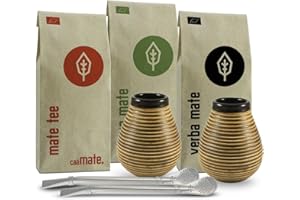 ‎CAÁMATE. Mate Tee Set für Zwei Bio ● 2 Matebecher + 2 Bombillas + 300g Matetee + Zubereitungsanleitung
