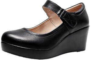 Jamron Femme Plateforme Haute Talon Compensé Mary Jane Chaussures Crochet et Boucle Escarpins Cuir