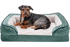 Furhaven Medium Memory Foam Dog Bed Perfect Comfort Plush & Velvet Waves Sofa-Style w/Removable Washable Cover - Celadon Green, Medium