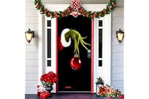 REGAPOG Weihnachten Tür Abdeckung Dekoration Weihnachtsmann Grinch Elfen Hängen Banner Weihnachten Tür Hängen Banner Hintergrund für Weihnachten Wand Deko (91cm x 203cm, F)