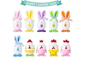Naler Uova di Pasqua 10 Uova Colorate Decorazioni Pasquali Coniglio Pasquale e Pulcino Uova Decorative da Tavolo, 6 Conigli + 4 Pulcini, 4x6CM