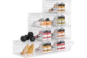 HOMIDEC Cajas de Zapatos, 8 pcs Organizador Zapatos Cajas de Almacenamiento de Zapatos de Plástico Transparente Apilables, Contenedores Organizadores de Zapatos con tapas para Mujeres/Hombres