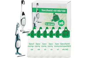 NAMAI - Set di 6 Sacchetti Folletto VK140 e VK150, Ricambi Compatibili, Microfibra Resistente, Antibatterici, Ricambi Folletto (6 Sacchetti)