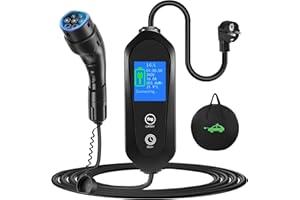 YIGOWYIGO Chargeur Voiture Electrique 10 Mètres, 6A/8A/10A/13A/16A Courant commutable, Charge Type 2 temporisé 0-12 Heure avec Grand Ecran, Cable Recharge Voiture Electrique avec Sac, IP67, IEC-62196