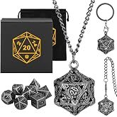 Keller & Weber Taşınabilir Anahtarlık Kolye Cep Zinciri Hollow D20 Metal Kasa ile Mini DND Zar Seti, K&uuml;&ccedil;&uuml;k 7 adet &Ccedil;ok Y&uuml;zl&uuml; M