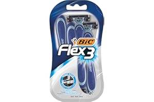 BIC Flex 3, Triple Blade Razor Blades for Men, With Moving Blade Heads for a Close and Soft Shave, Pack of 4