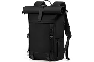 RAINSMORE Rolltop Rucksack Damen Herren, Rucksack Wasserdicht, Laptop Rucksack 17 Zoll Groß Reiserucksack Daypacks Backpack Wanderrucksack Schwarz