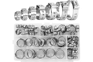 FINDIR 85pcs Colliers de Serrage Metallique Inox Oreille Simple Tuyau Colliers de Serrage en Acier Inoxydable 7-21 mm Anneaux de Serrage pour Tuyau Utilisation Automobile