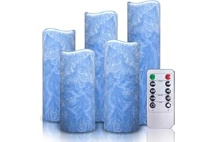 AiiBowy Candele LED [5 Pezzi] Candele Senza Fiamma Fiamma tremolante, Telecomando, Funzione timer timer dimmer, Candele All'aperto, Natale, Compleanni, Feste, Fatrimoni (Blu)