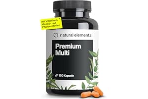 ‎NATURAL ELEMENTS natural elements Premium Multivitamin – 180 hochdosierte Komplex-Kapseln – wertvolle Vitamine A-Z – Premium-Rohstoffe – mit Bioaktiv-Formen – ohne unnötige Zusätze – laborgeprüfte Qualität
