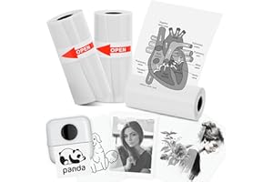 HUIJUKEJI 3 rollos de papel térmico (57 x 25 mm), Transparente Papel térmico 9 rollos de pegatinas autoadhesivas imprimibles, papel de impresora para mini impresoras